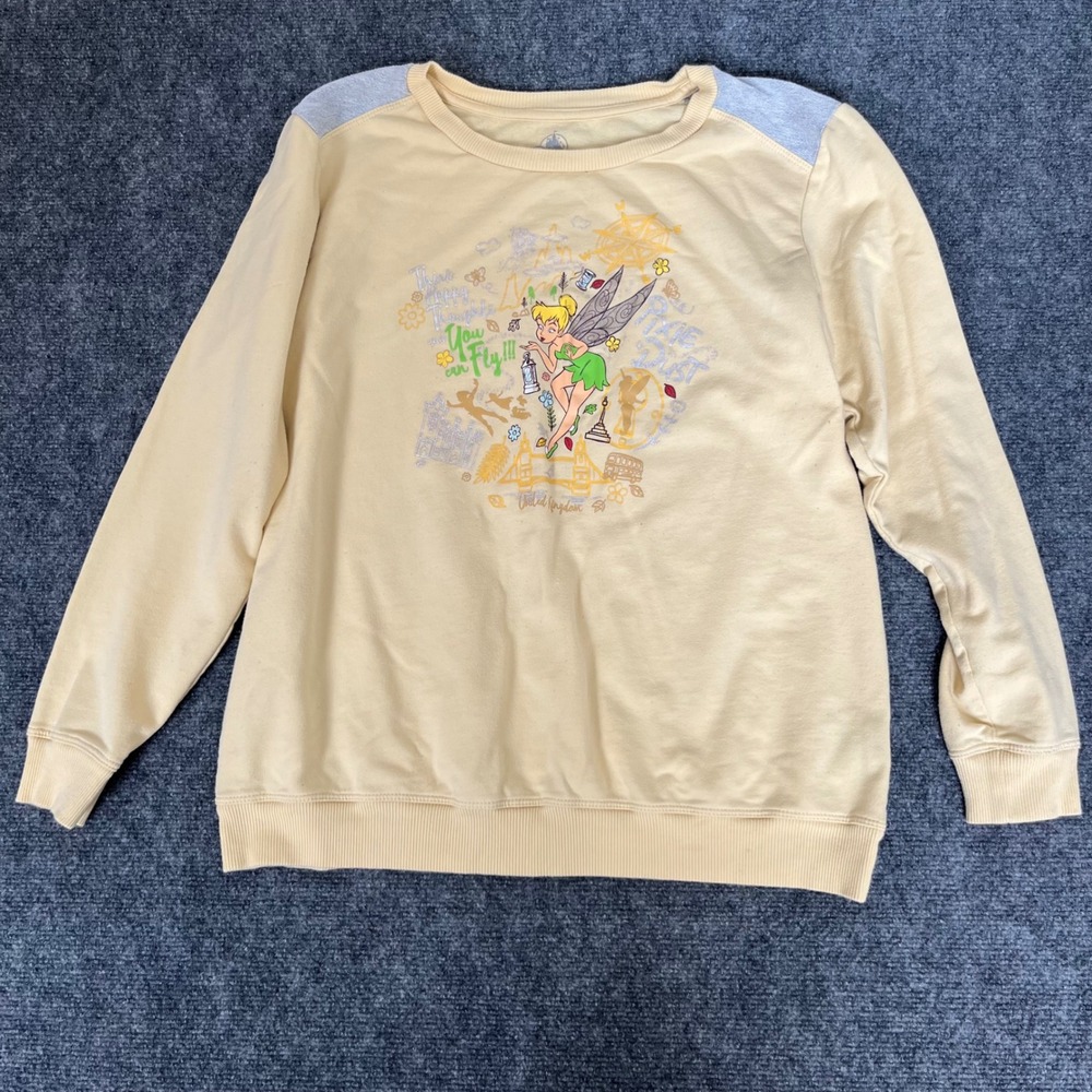 Disney Parks Tinker Bell United Kingdom Epcot Sweatshirt Yellow XL 0189